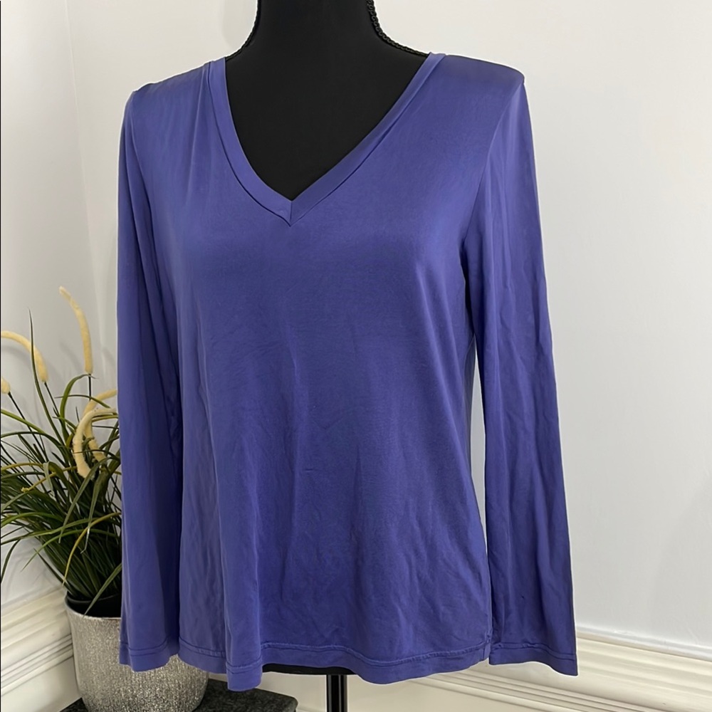 Missoni Periwinkle Blue 100% Silk Long Sleeve V Neck Shirt 10